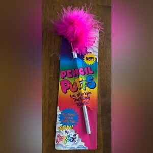 Lisa Frank Pencil Puff New Old Stock Silver Holographic Pencil With Pink Puff
